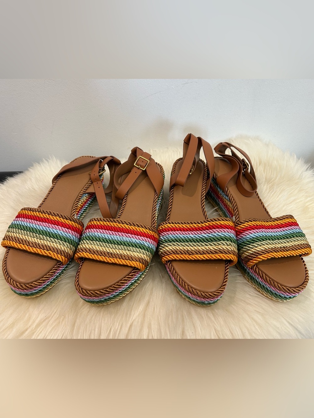 Tory Burch Tan Sandals with Rainbow Rope Straps